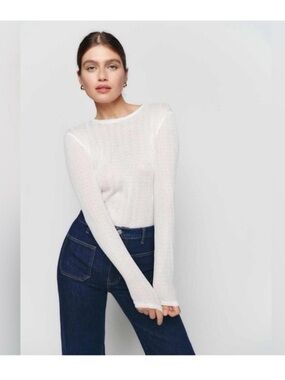 Reformation Cream Ribbed Semi-Sheer Long Sleeve Top